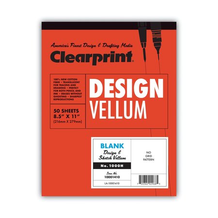 CLEARPRINT Design Vellum Paper, 16lb, 8.5 x 11, Translucent White, 50/Pad 10001410